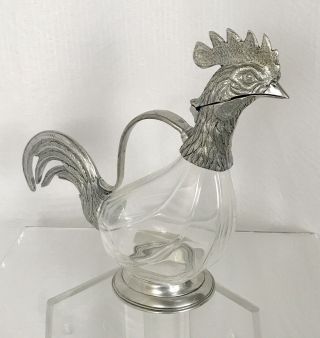 Vintage Arte Italica 95 Pewter & Glass Rooster Wine Decanter Made In Italy