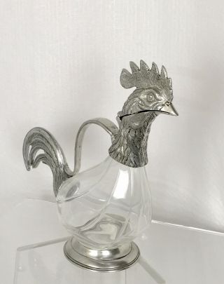 Vintage Arte Italica 95 Pewter & Glass Rooster Wine Decanter Made In Italy 2