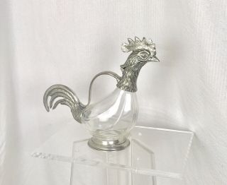 Vintage Arte Italica 95 Pewter & Glass Rooster Wine Decanter Made In Italy 3
