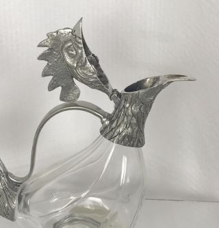 Vintage Arte Italica 95 Pewter & Glass Rooster Wine Decanter Made In Italy 4