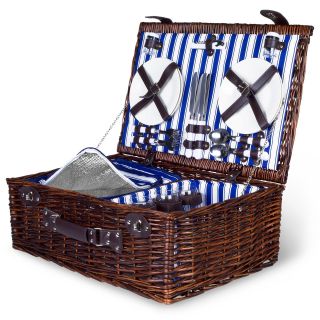 4 Person Wicker Picnic Basket: Deluxe Woven Willow Vintage Hamper Set - Porce.