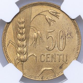 Lithuania 50 Centu 1925 Ngc Ms 64 Rare