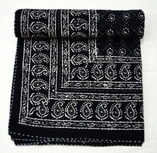 Indian Paisley Queen Kantha Quilt Bedding Blanket Coverlet Throw Gudari Vintage