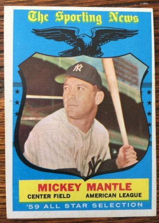 1959 Topps Mickey Mantle All Star Baseball Card No Creases - Vintage