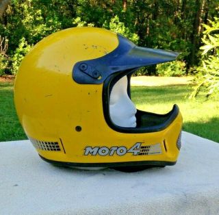 Vtg Bell Moto 4 1980s Motorcycle Motocross Helmet Yellow 7 5/8 Large / Xl Ahrma