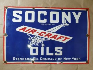 Socony Aircraft Oils Vintage Porcelain Sign 30 X 20 Inches