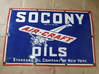 SOCONY AIRCRAFT OILS VINTAGE PORCELAIN SIGN 30 X 20 INCHES 2