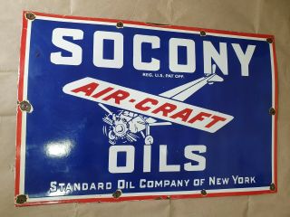 SOCONY AIRCRAFT OILS VINTAGE PORCELAIN SIGN 30 X 20 INCHES 3