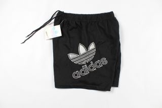 Vtg 80s Adidas Mens Medium Trefoil Big Logo Spell Out Shorts Fleece Black