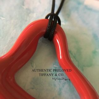 Rare Authentic Tiffany & Co.  Elsa Peretti Red Lacquer Huge Heart Cord Necklace 6