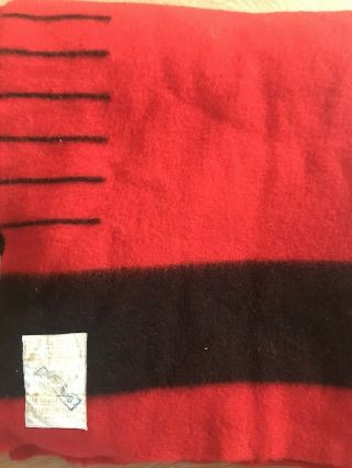 Vintage Hudsons Bay 6 Point Red Black Stripe Wool Blanket 93 " X89 " England
