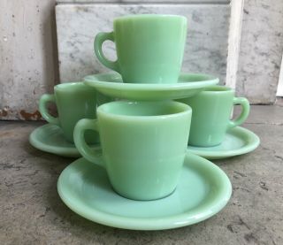 X4 Vintage Fire King Jadeite Small Heavy Restaurant Diner Mug & Saucer