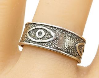 Mexico 925 Sterling Silver - Vintage Eye Pattern Etched Band Ring Sz 10 - R6612