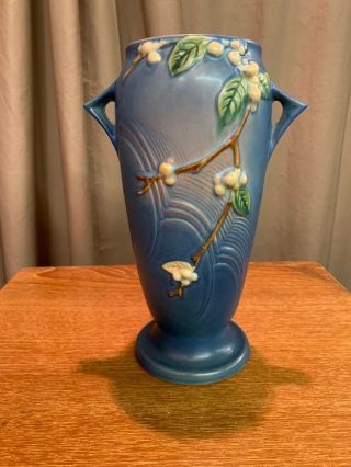 Vintage Roseville Snowberry Persian Blue Flower Vase 2