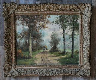 Antique/vintage Dutch Oil Painting On Wood - Horse Drawn Hay Wagon