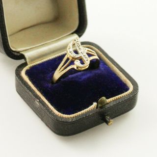 Antique Vintage Designer 10k Yellow White Gold Diamond " J " Signet Band Ring Sz 8