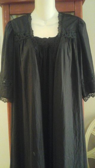 Vtg Vanity Fair Black Nightgown Sweep Peignoir Set Gown Robe Sz Large Lingerie