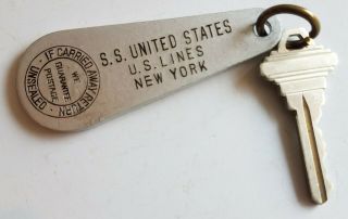 Ss United States Us Lines York Room Key Fob Holder D11 Ship Vintage