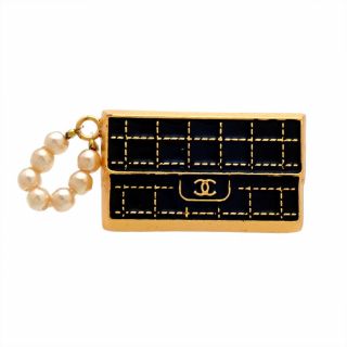 Authentic Vintage Chanel Pin Brooch Cc Logo Black Quilted Bag Pi2112