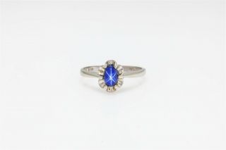 Antique 1950s Signed Love Affair 1ct Blue Star Sapphire 10k White Gold Ring