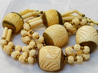 Chinese Vintage Carved Bovine Bone Necklace