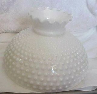 Vintage 10 " Fitter White Glass Hobnail Crimped Top Lamp Shade Globe Gwtw Large