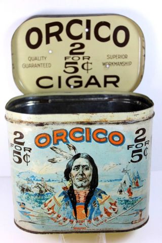 Rare Orcico Indian 1919 Tobacco Tin 2 For 5 Cents Cigars Bethesda,  Ohio