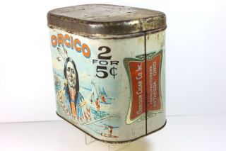 RARE ORCICO INDIAN 1919 TOBACCO TIN 2 for 5 Cents Cigars Bethesda,  Ohio 5