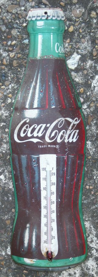 Vintage Dr.  Pepper Door Push Sign & Coca - Cola Coke Bottle Thermometer Soda Pop 3