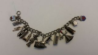 Sterling Silver Vintage Charm Bracelet With 14 Charms From Many Countries