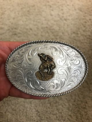 Vintage Sterling Silver Horse Western Hand Engraved Belt Buckle