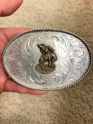 Vintage Sterling Silver Horse Western Hand Engraved Belt Buckle 4