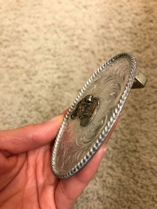Vintage Sterling Silver Horse Western Hand Engraved Belt Buckle 5