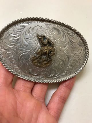 Vintage Sterling Silver Horse Western Hand Engraved Belt Buckle 8