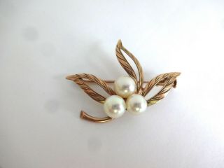 Vintage Mid Century 14k Yellow Gold Pearl Pin Signed Cecil