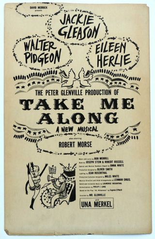 Triton Offers Rare Orig 1959 Broadway Tryout Poster Take Me Along Jackie Gleason