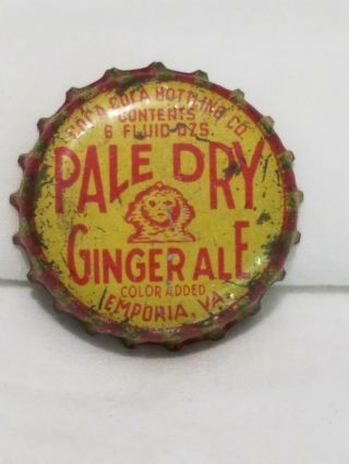 Vintage Pale Dry Ginger Ale Bottle Cap Soda Coca Cola Bottling Emporia Va Cork