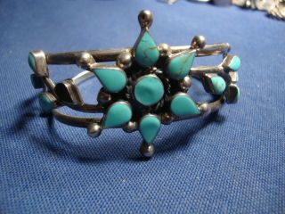 Rare Turquoise Sterling Silver Old Pawn Thick Big Chunky Bracelet