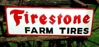Large Vintage Hand Painted Firestone Farm Tires Tractor Truck Gas Oil 36in Sign