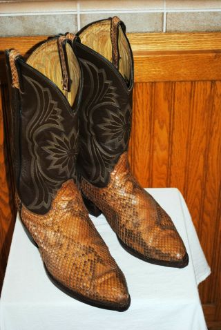 Vintage Tony Lama Exotic Snake Skin Leather Cowboy Western Boots Men 