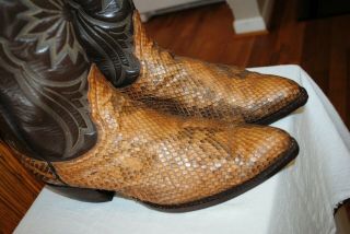 Vintage Tony Lama Exotic Snake Skin Leather Cowboy Western Boots Men ' s 11D 4