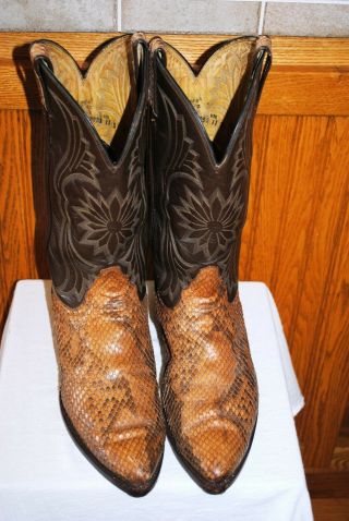 Vintage Tony Lama Exotic Snake Skin Leather Cowboy Western Boots Men ' s 11D 8