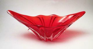 Vintage Italian Murano Glass Centrepiece Bowl Vibrant Red Mid Century Modern