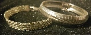 Two Shiny 925 Sterling Silver - Omega Bracelet & Mesh Bracelet From Milor Italy