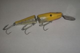 Vintage Wood Creek Chub Jointed Pikie Fishing Lure Yellow Flash Scale Deep Diver