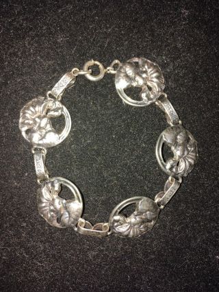 Vintage Sterling Silver Floral Danecraft Bracelet 7 1/4”