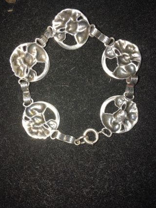 Vintage Sterling Silver Floral Danecraft Bracelet 7 1/4” 3