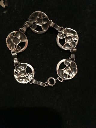 Vintage Sterling Silver Floral Danecraft Bracelet 7 1/4” 6