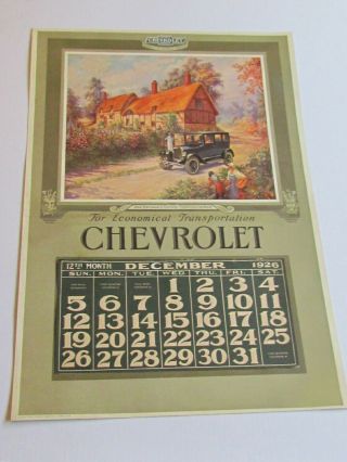 Rare 1926 Chevrolet Superior Series V LARGE Full Color General Motors Calendar 12