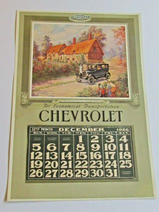 Rare 1926 Chevrolet Superior Series V Large Full Color General Motors Calendar